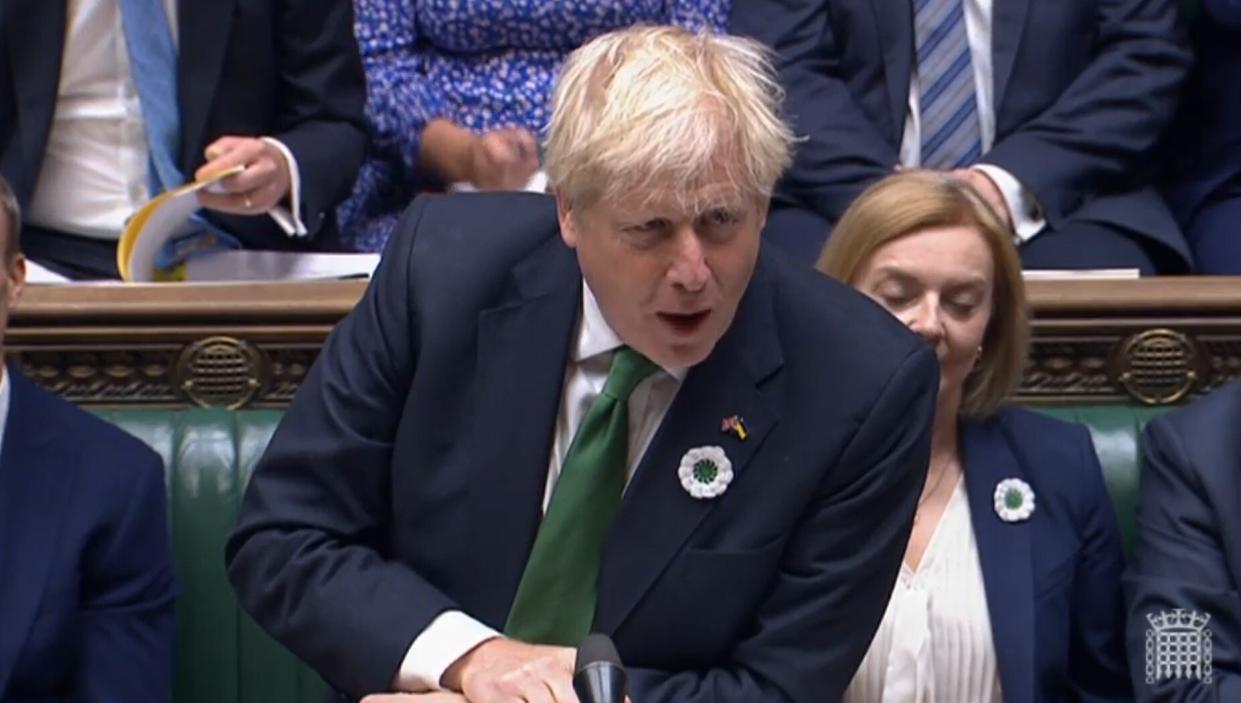 Prime Minister Boris Johnson speaks during Prime Minister's Questions in the House of Commons, London. Picture date: Wednesday July 13, 2022.