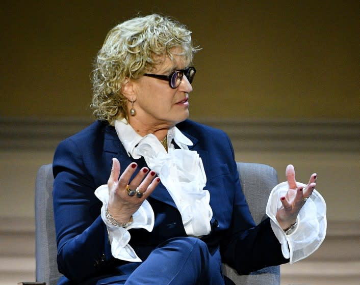 NEW YORK, NEW YORK - FEBRUARY 29: Claudia Eller speaks onstage during the Women Changing The Conversation panel at HISTORYTalks Leadership & Legacy presented by HISTORY at Carnegie Hall on February 29, 2020 in New York City. (Photo by Bryan Bedder/Getty Images for HISTORY)