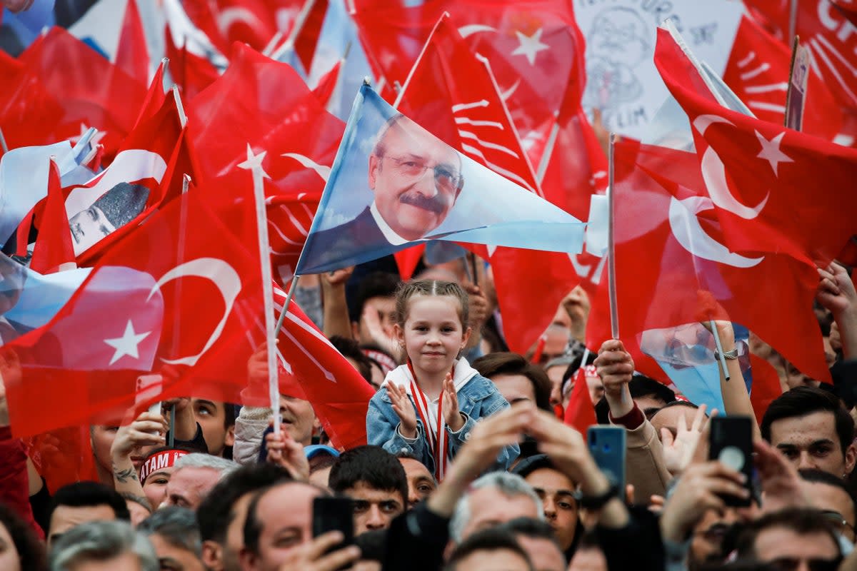 A rally for Erdogan’s main rival, Kemal Kilicdaroglu, in Bursa on Thursday (REUTERS)