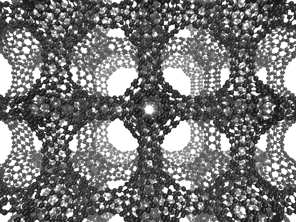 This is the three-dimensional cage structure of a schwarzite that was formed inside the pores of a zeolite: Yongjin Lee and Efrem Braun