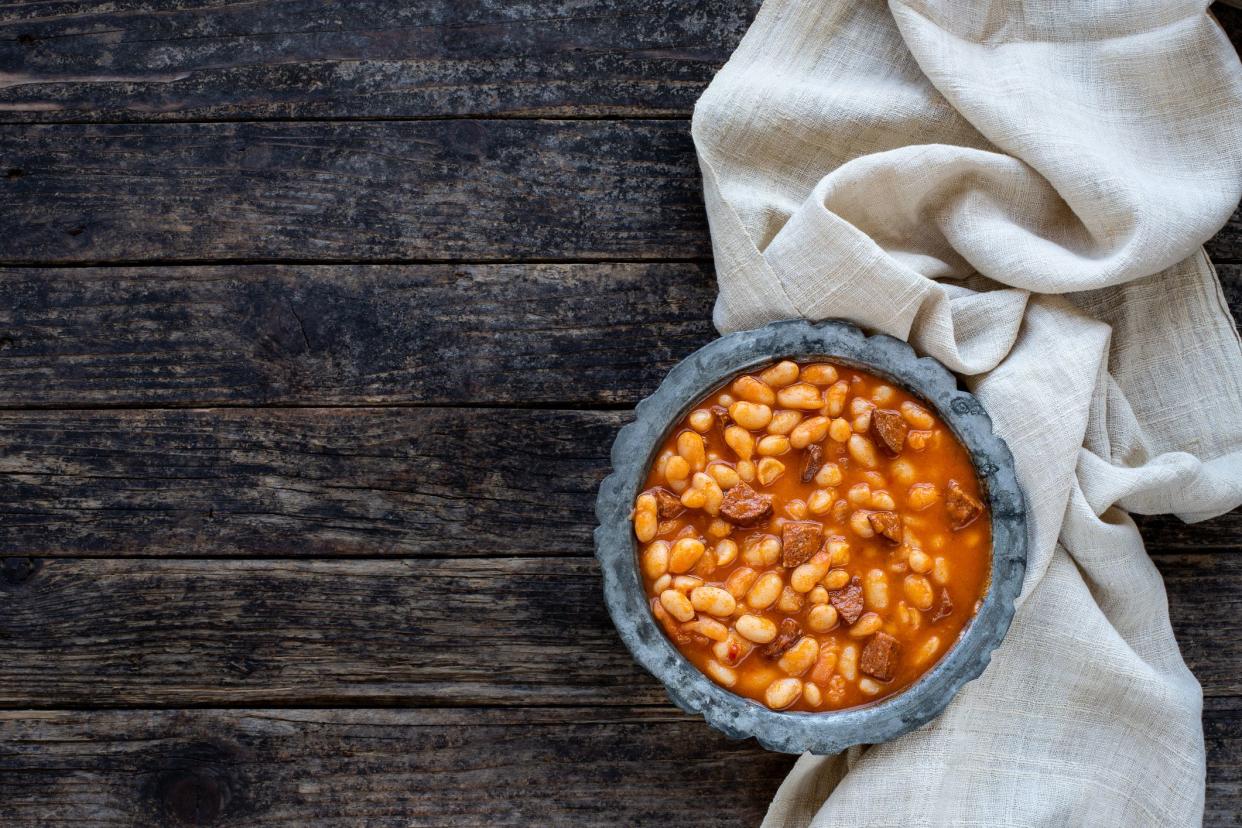 Local traditional foods (haricot beans) concept with top view.