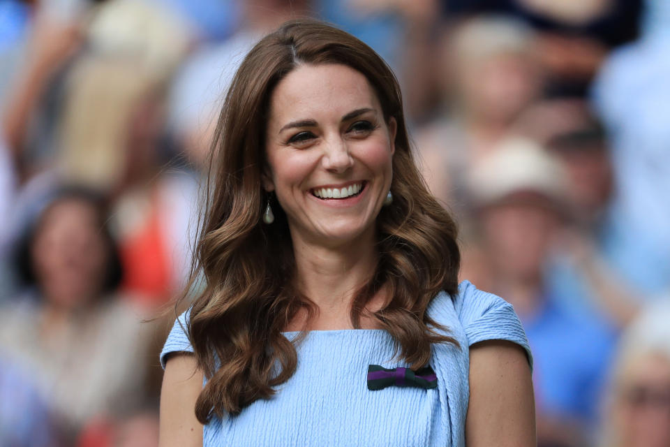 The Duchess of Cambridge laughs and smiles on Day 13 of The Championships - Wimbledon 2019 at the All England Lawn Tennis and Croquet Club on July 14, 2019 in London, England. (Photo: Simon Stacpoole/Offside via Getty Images)