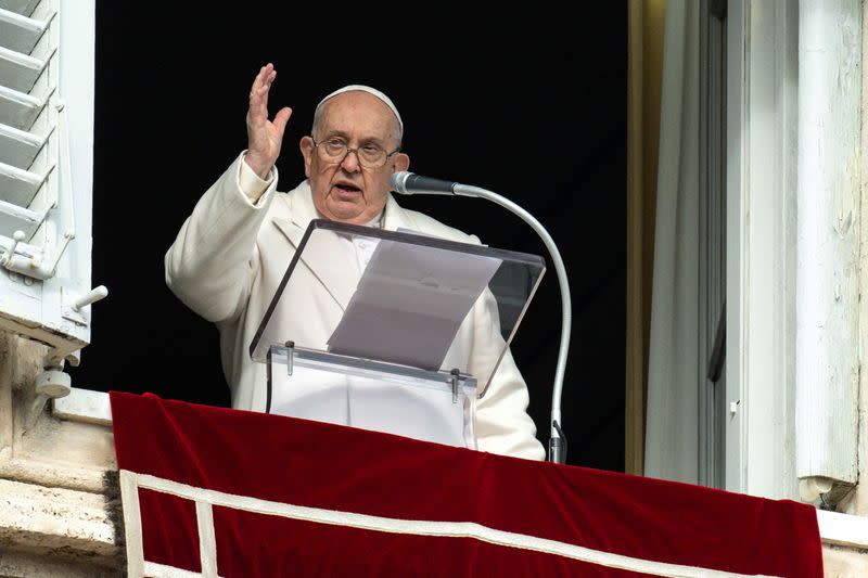 Pope Francis leads Angelus prayer from his window, at the Vatican