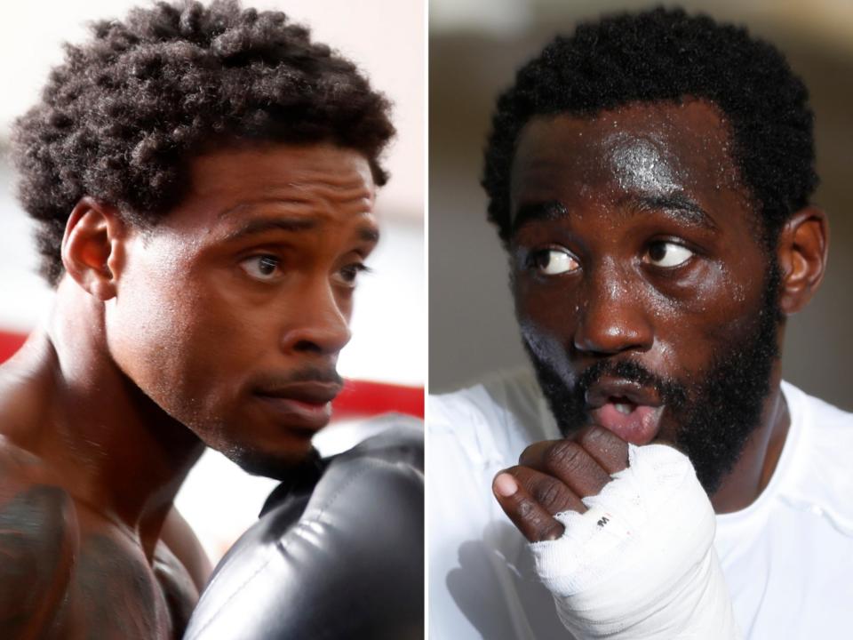 Errol Spence Jr (left) and Terence Crawford clash in Las Vegas tonight (Getty Images)