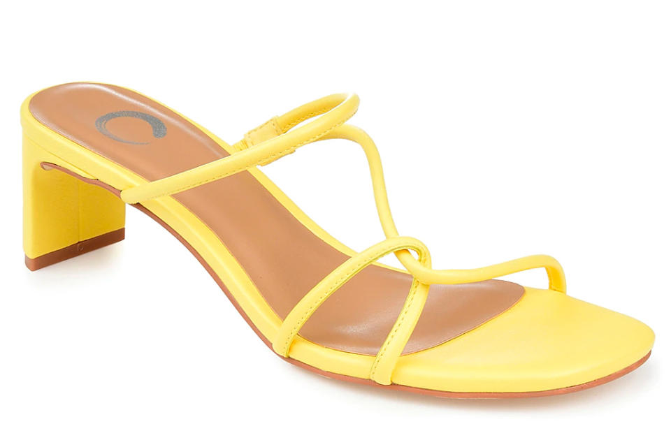 yellow heels, sandals, journee