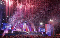 <p>Fireworks shoot from the Hatch Shell as confetti falls during the annual Boston Pops Fireworks Spectacular on the Esplanade, Tuesday, July 4, 2017, in Boston. (AP Photo/Michael Dwyer) </p>