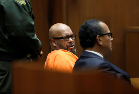 Marion "Suge" Knight (L), with attorney Albert DeBlanc, appears in Los Angeles Superior Court for a fatal 2015 hit-and-run, in Los Angeles, California, U.S., September 20, 2018. Gary Coronado/Los Angeles Times/Pool via REUTERS