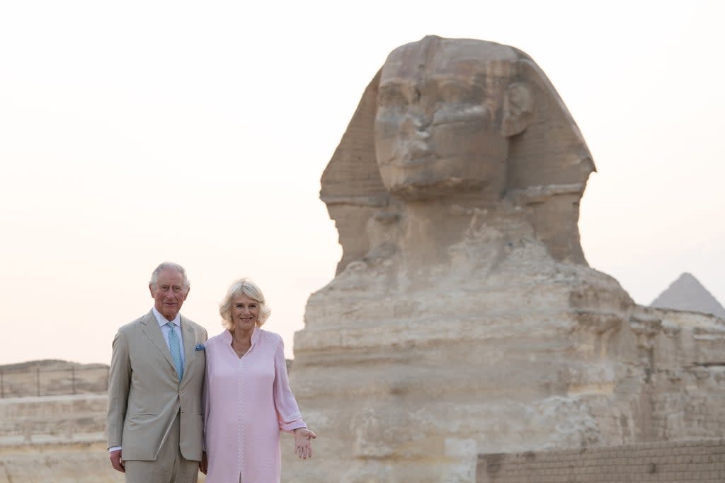 Charles and Camilla with the Sphinx in the background (Joe Giddens/PA) (PA Wire)