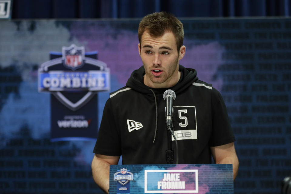 Bills rookie Jake Fromm apologized on Twitter for a private text-message comment he made back in 2019. (AP Photo/Michael Conroy)