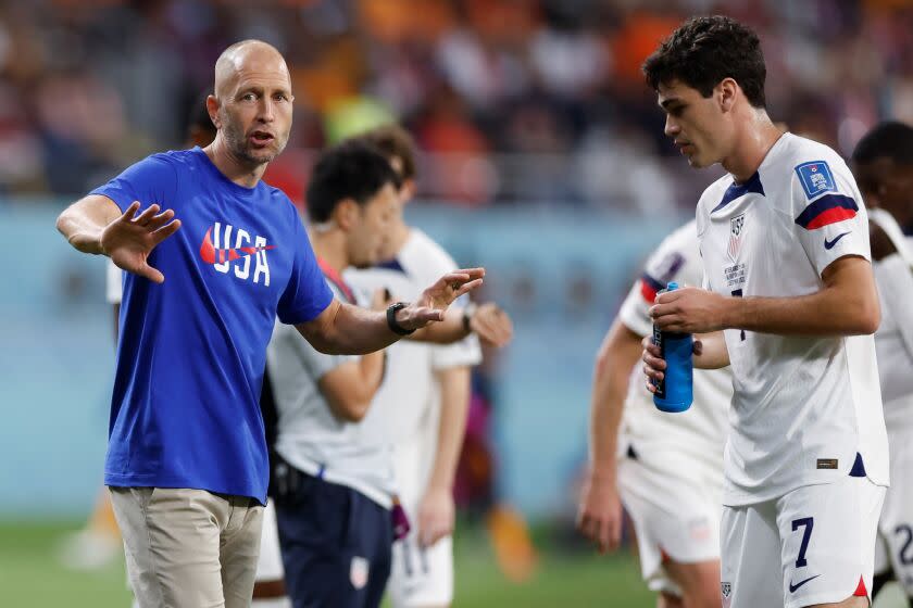 Gregg Berhalter L, head coach of the United States, instructs during the Round of 16 match.