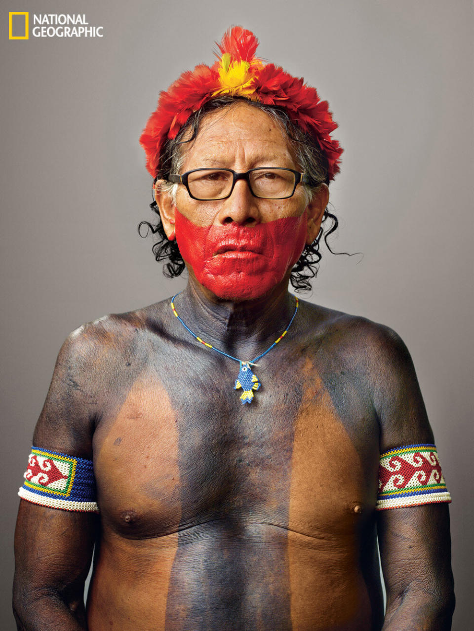 PUKATIRE, the powerful chief of Kendjam, wears body paint made from fruits, nuts, and charcoal.