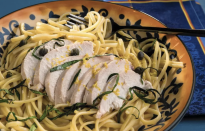 <p>A burst of lemon, white wine, piquant capers and aromatic fresh basil step this classic pairing of linguine and chicken up a notch. A word on the wine: choose something unoaked for a fresher note, like sauvignon blanc, riesling or vinho verde.</p> <p><a href="https://www.thedailymeal.com/best-recipes/linguine-with-lemony-chicken?referrer=yahoo&category=beauty_food&include_utm=1&utm_medium=referral&utm_source=yahoo&utm_campaign=feed" rel="nofollow noopener" target="_blank" data-ylk="slk:For the Linguine with Lemony Chicken recipe, click here.;elm:context_link;itc:0;sec:content-canvas" class="link ">For the Linguine with Lemony Chicken recipe, click here.</a></p>