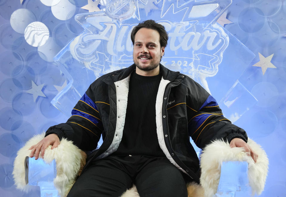 Toronto Maple Leafs forward Auston Matthews poses for photographs on the red carpet during the NHL All-Star week hockey festivities in Toronto on Thursday, Feb. 1, 2024. (Frank Gunn/The Canadian Press via AP)