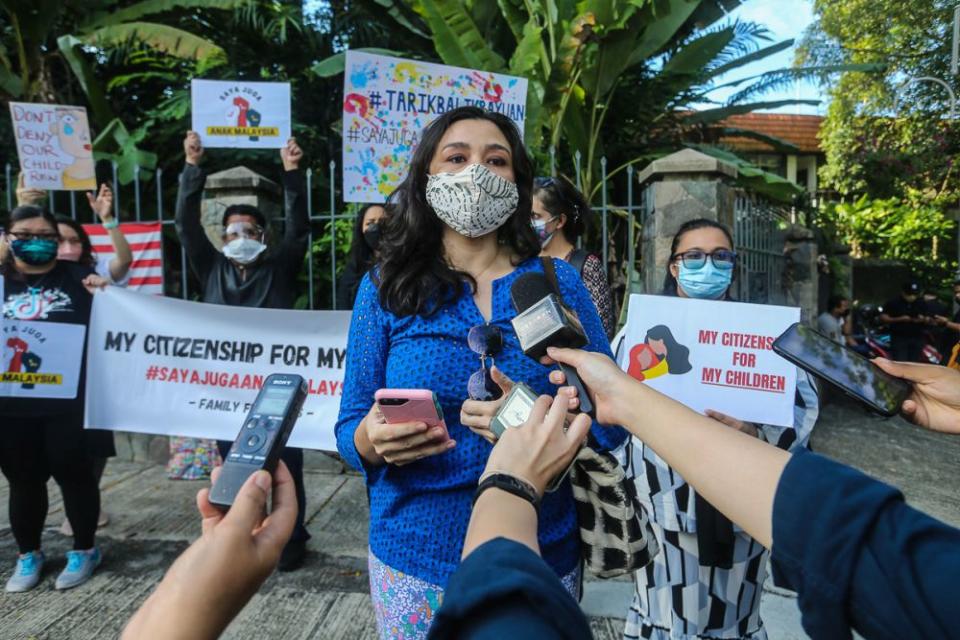 Family Frontiers president Suriani Kempe speaks to reporters outside the Parliament building in Kuala Lumpur September 23, 2021. — Picture by Yusof Mat Isa