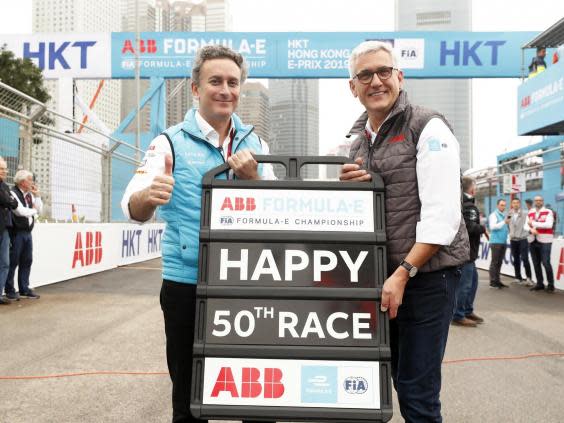 Alejandro Agag, left, believes Formula E can act as a ‘laboratory’ for today’s car industry (Getty)