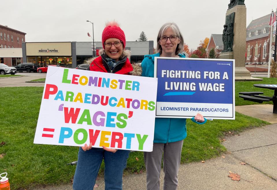Joined by teachers and supporters, Leominster paraeducators expressed their wish for a new contract with a living wage during an informational picket Oct. 17 in front of Leominster City Hall and around Monument Square.