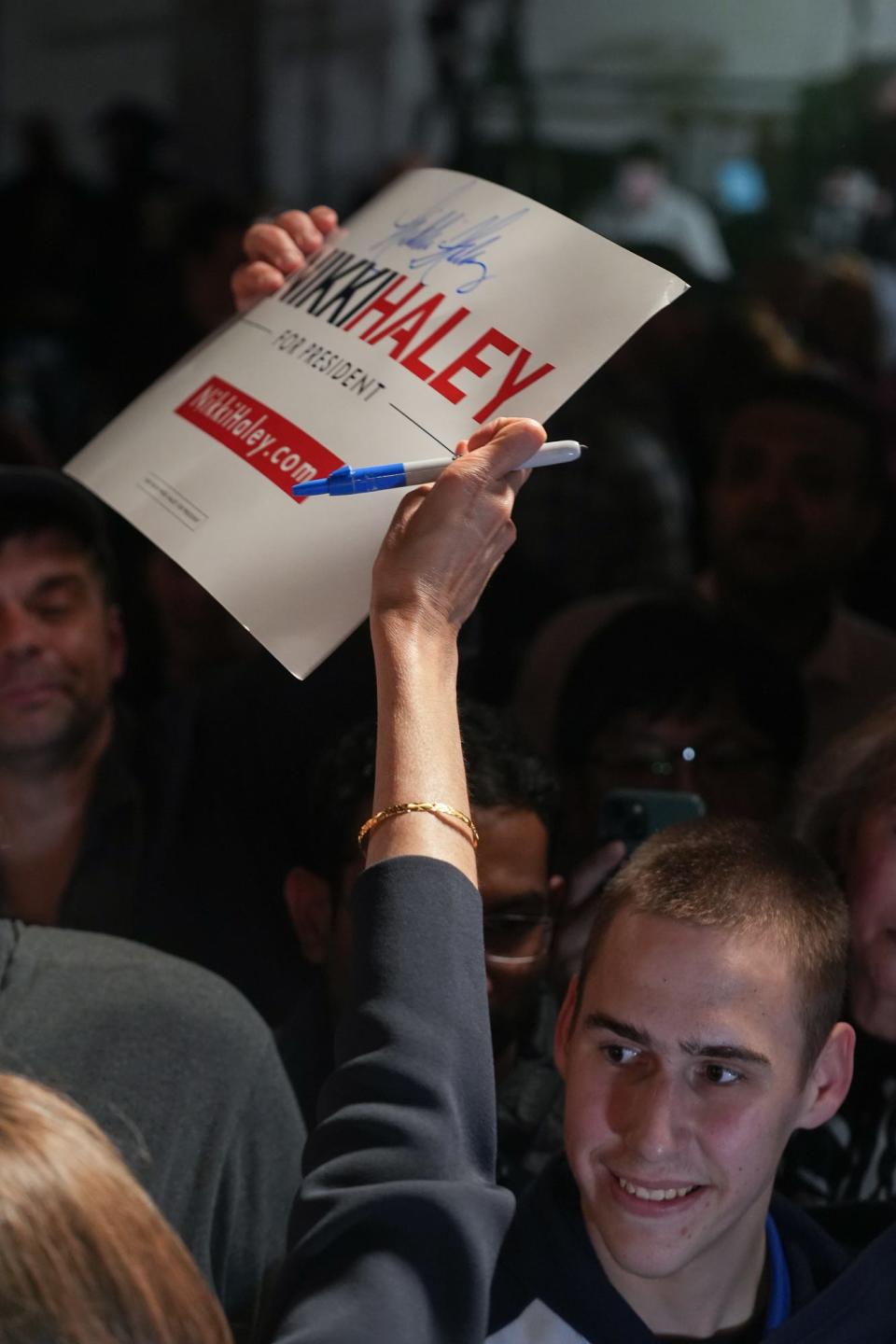 March 1, 2024; Charlotte, N.C., USA; Nikki Haley signed autographs for supporters in Charlotte, North Carolina Friday evening. Megan Smith-USA TODAY