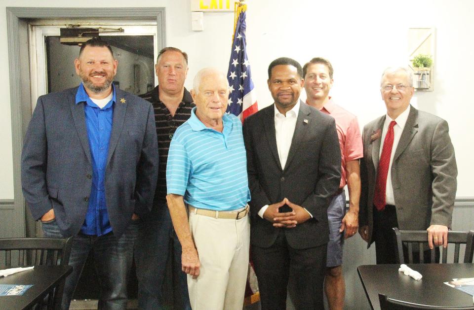 A who's who of officials gathered at a breakfast for Richard Irvin at Pontiac Family Restaurant Saturday morning. Those officials included, from left, Sheriff Jeff Hamilton, Livingston County Republican Chairman Kelly Kinate, for Rep. Tom Ewing, Richard Irvin, State Sen. Jason Barickman and State Rep. Tom Bennett.