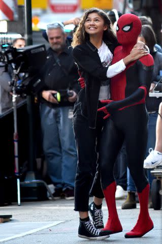 <p>Kristin Callahan/ACE Pictures/Shutterstock </p> Zendaya and Tom Holland filming <em>Spider-Man: Far From Home</em> in New York City on Oct. 12, 2018