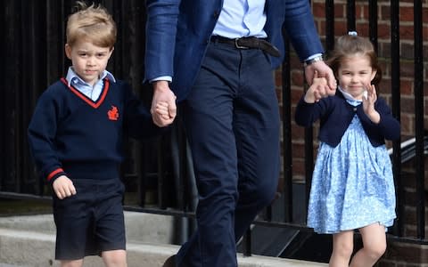 The Duke of Cambridge with Prince George and Princess Charlotte arriving at the Lindo Wing at St Mary's Hospital - Credit: Kirsty O'Connor/PA