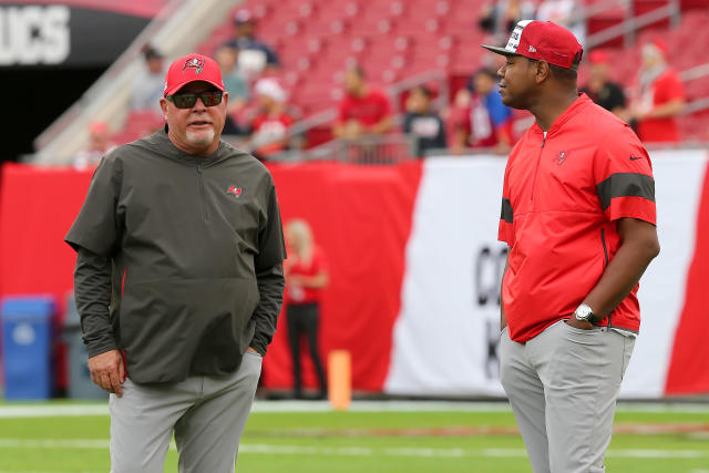 Tom Brady of Tampa Bay Buccaneers and offensive coordinator Byron News  Photo - Getty Images