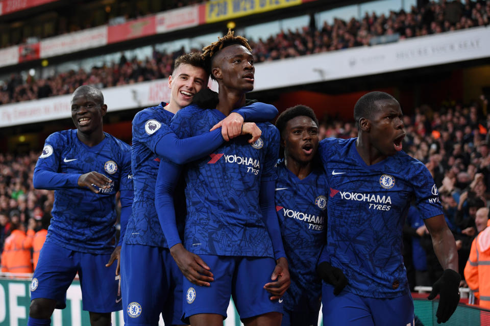 Tammy Abraham (middle) scored a late winner for Chelsea Sunday against Arsenal. (Darren Walsh/Getty)