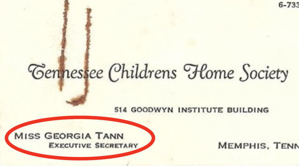 Tennessee Children's Home Society document listing Georgia Tann as Executive Secretary