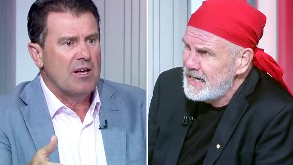 Mark Taylor and Peter FitzSimons, pictured here discussing the coronavirus crisis.