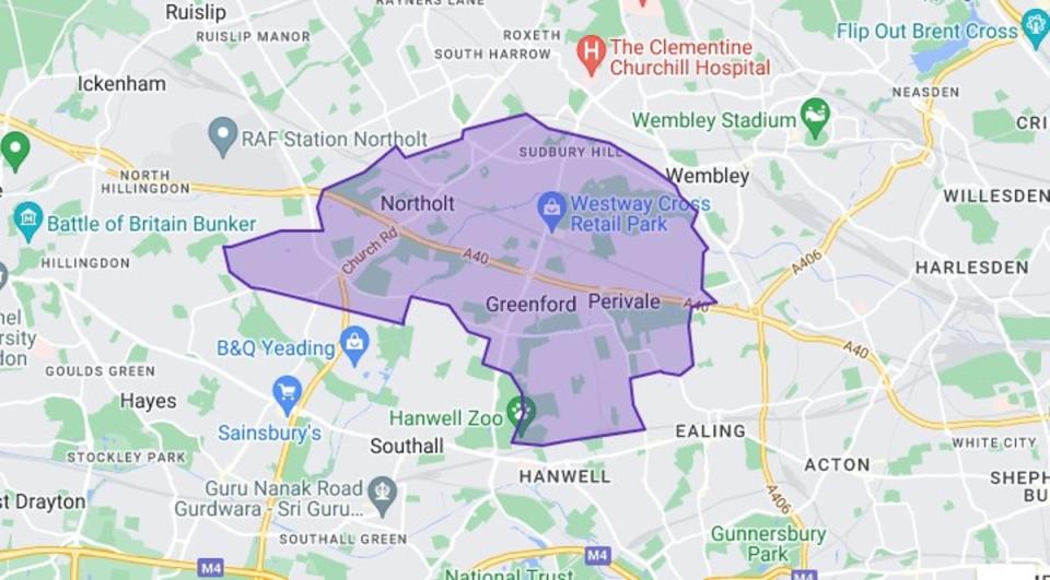 Constituency map of Ealing North (Google Maps)