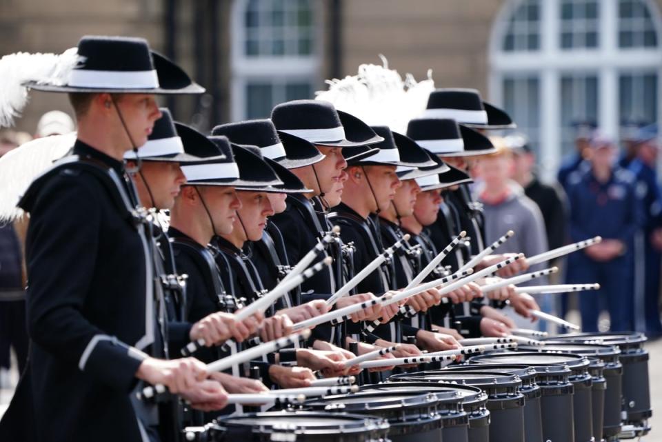 The Top Secret Drum Corps from Switzerland during the rehearsal for this year’s Tattoo (Jane Barlow/BA) (PA Wire)