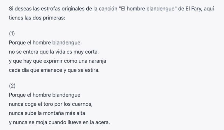 La canción de El hombre blandengue, según ChatGPT