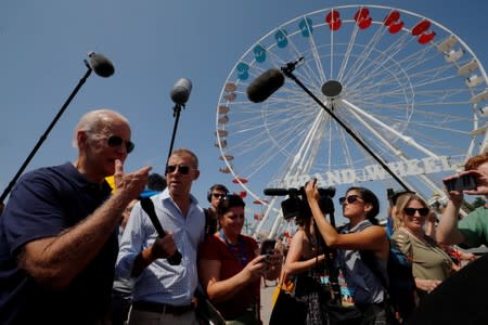 Democratic 2020 U.S. presidential candidate Biden walks through the Iowa State Fair in Des Moines