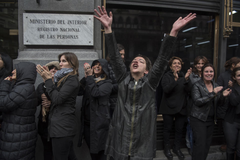 Women dressed in black go on strike in Buenos Aires to protest violence against women.&nbsp;