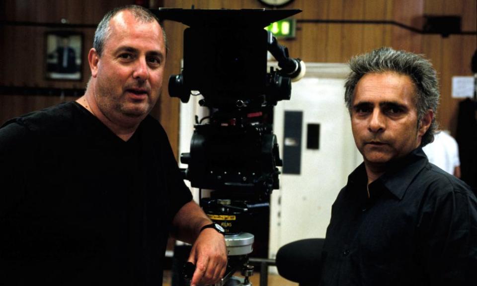 Roger Michell, left, and the writer Hanif Kureishi during filming of the 2003 film The Mother.