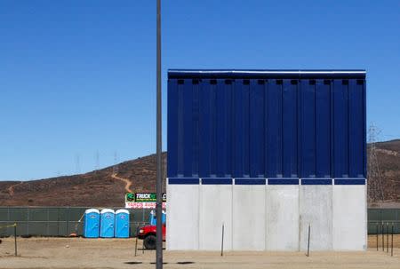 A prototype for U.S. President Donald Trump's border wall with Mexico is shown in this picture taken from the Mexican side of the border, in Tijuana, Mexico, October 23, 2017. REUTERS/Jorge Duenes