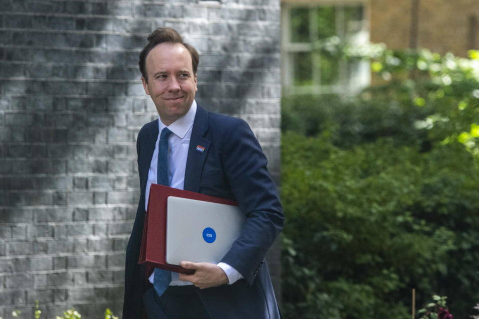 Matt Hancock, Secretary of State for Health and Social Care in Downing Street, London.