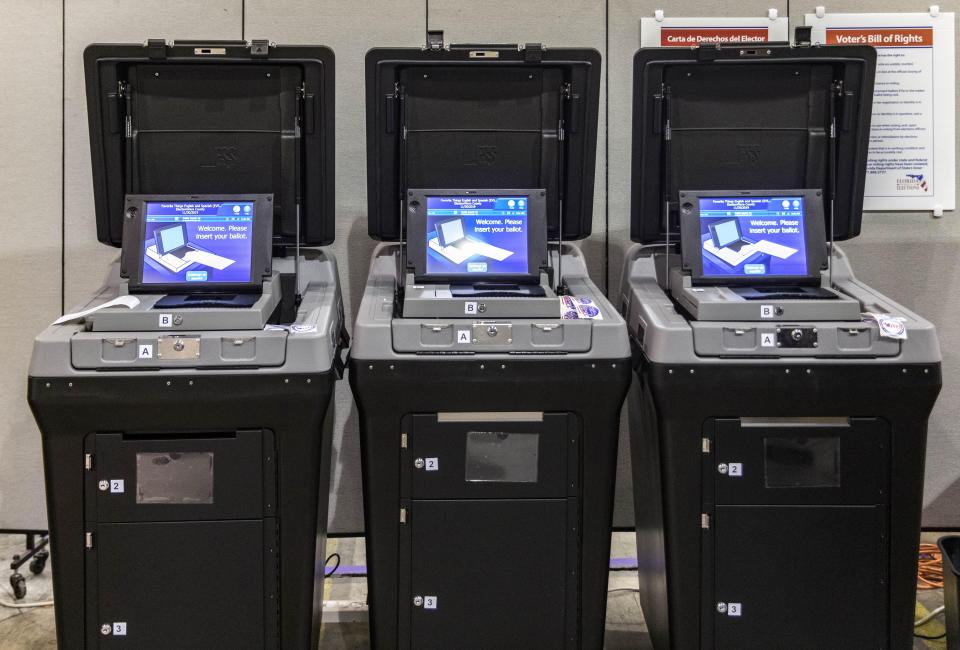 Voting machines to place your completed ballot on display during an open house at the Supervisor of Elections Service Center in Riviera Beach, Florida on November 19, 2019.