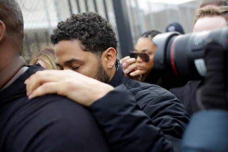 Jussie Smollett exits Cook County Department of Corrections after posting bail in Chicago, Illinois, U.S., February 21, 2019. REUTERS/Joshua Lott