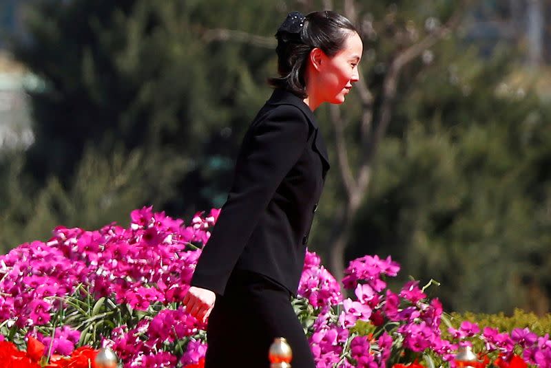 FILE PHOTO: Kim Yo Jong, sister of North Korean leader Kim Jong Un, attends an opening ceremony of a newly constructed residential complex in Ryomyong street in Pyongyang