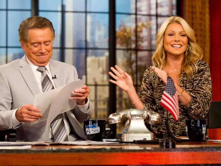 Regis Philbin and Kelly Ripa on the set of &quot;Live With Regis and Kelly&quot; in November 2011.