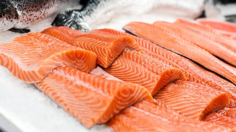 deeply colored salmon fillets