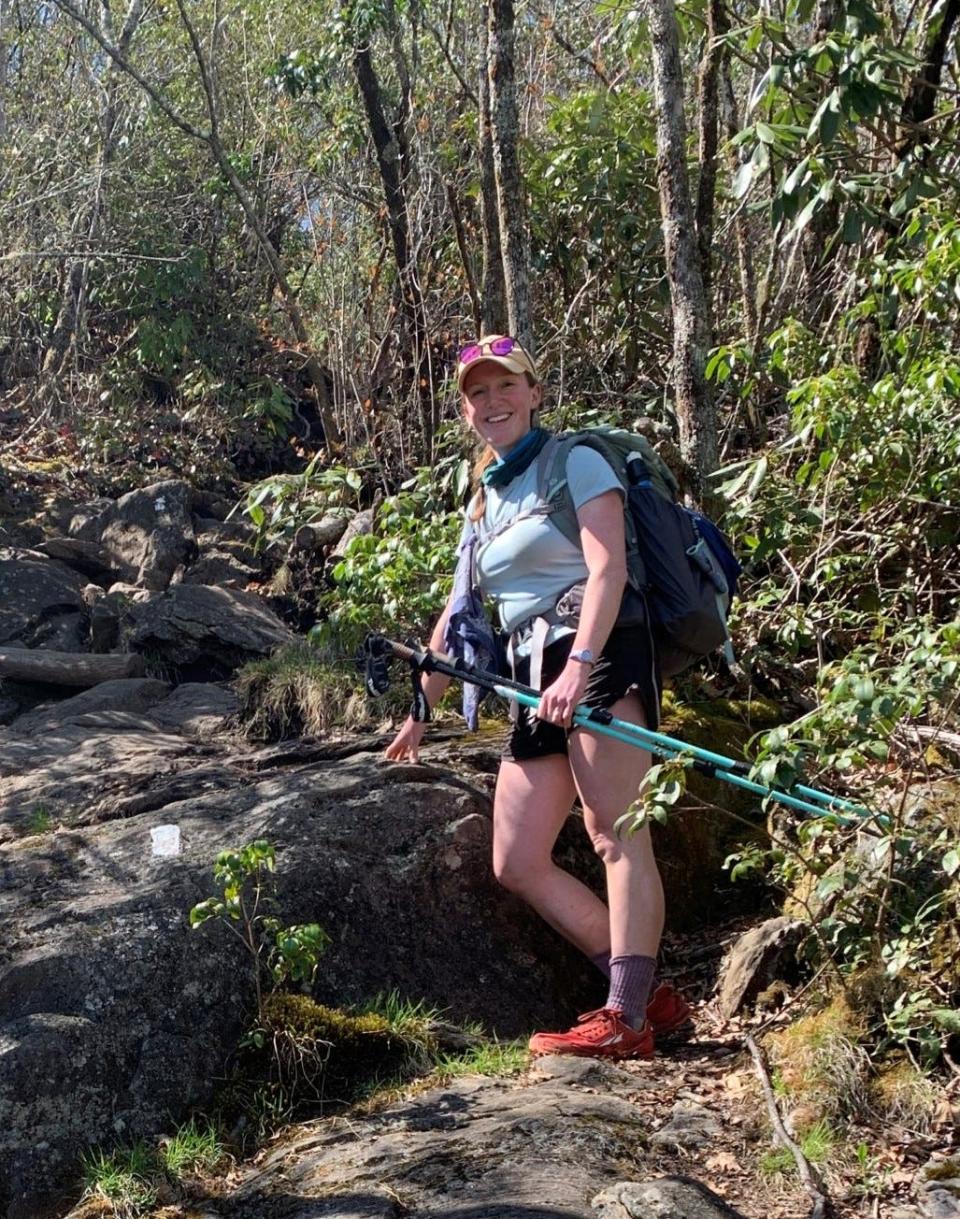 Kara Saur pauses before hiking Albert Mountain.