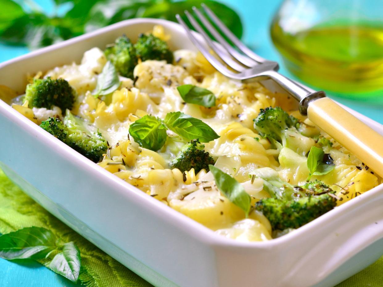 Pasta casserole with broccoli,cauliflower and cheese baked in bechamel sauce.