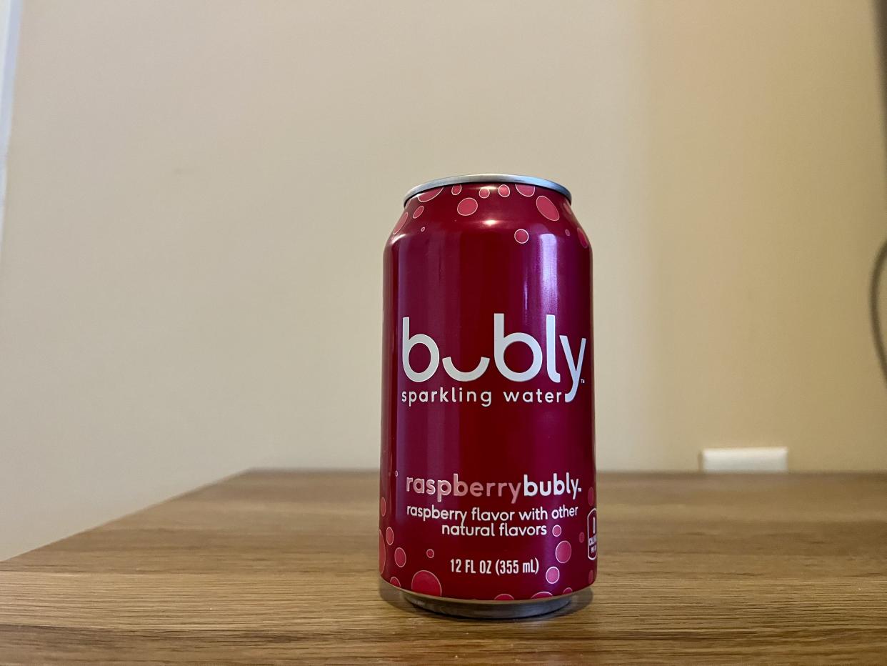 a can of raspberry bubly sparkling water