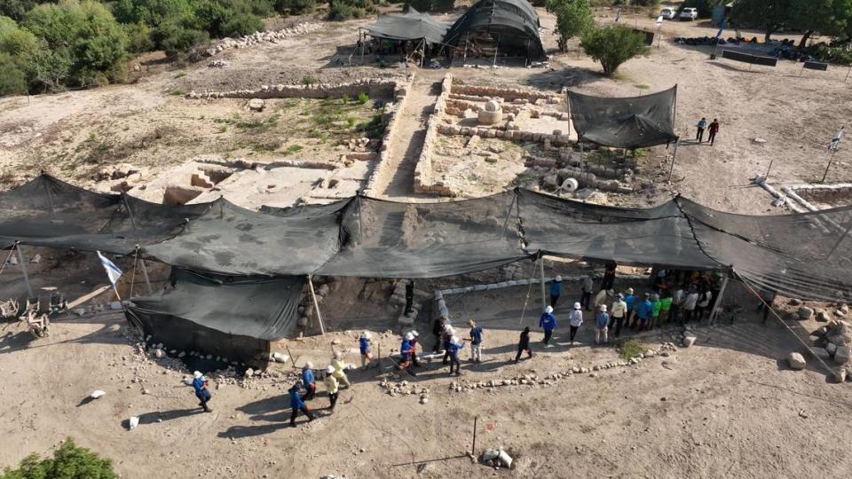 A group of students at the archaeological site.