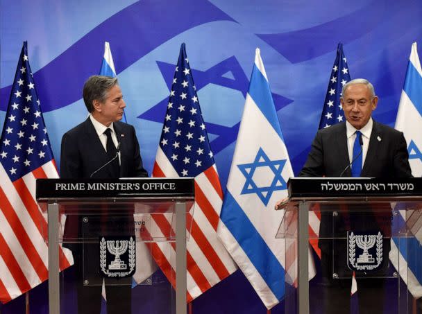 PHOTO: Secretary of State Antony Blinken and Israeli Prime Minister Benjamin Netanyahu give a joint press conference, on January 30, 2023 in Jerusalem. (Debbie Hill/POOL/AFP via Getty Images)