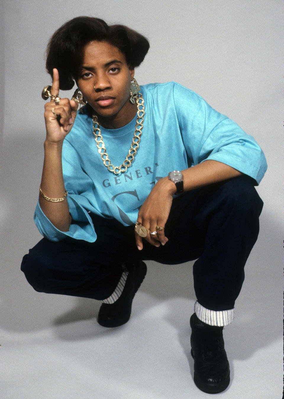 NEW YORK, NEW YORK--MAY 05--Rapper MC Lyte (aka Lana Moorer) appears in a portrait taken on May 5, 1989 in New York City.  (Photo by Al Pereira/Getty Images/Michael Ochs Archives).