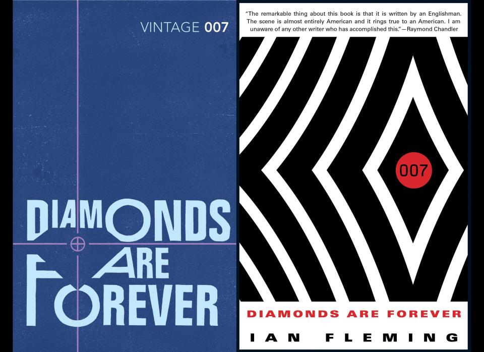 They're both pretty good. Vintage has squeezed a diamond into the typography and put a target to its heart. Amazon has a repetitive pattern that is distinctive and clear. In the end, I think the decider is the Raymond Chandler quote. A classic author he may be, but a three-line quote that forces the eye to stop and read for too long. 40 words? That's a not a cover quote, that's a blurb. Half a point to Vintage confirms them the winner, but both series have their moments.    <strong>Vintage 7.5:5 Amazon</strong>