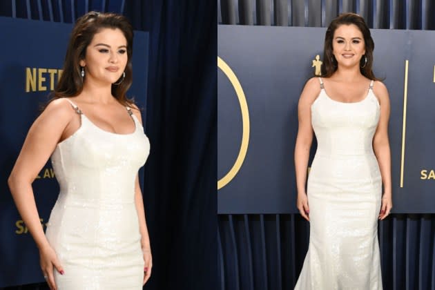 Selena Gomez Shimmers in White Versace Dress for SAG Awards 2024