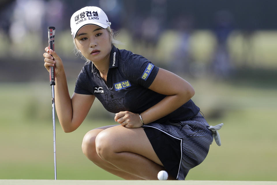 Jeongeun Lee6 of South Korea, lines up a putt on the 14th green during the final round of the U.S. Women's Open golf tournament, Sunday, June 2, 2019, in Charleston, S.C. (AP Photo/Steve Helber)